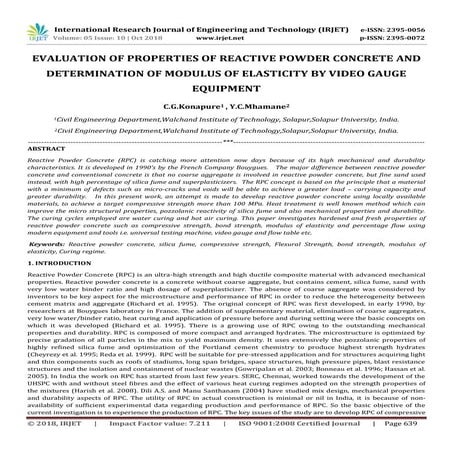 IRJET- Evaluation of Properties of Reactive Powder Concrete and Determination...