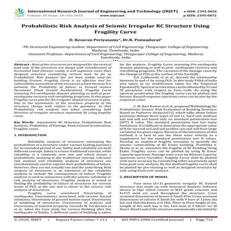 IRJET- Probabilistic Risk Analysis of Seismic Irregular RC Structure using Fr...
