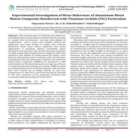IRJET- Experimental Investigation of Wear Behaviour of Aluminium Metal Matrix...