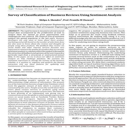 IRJET- Survey of Classification of Business Reviews using Sentiment Analysis
