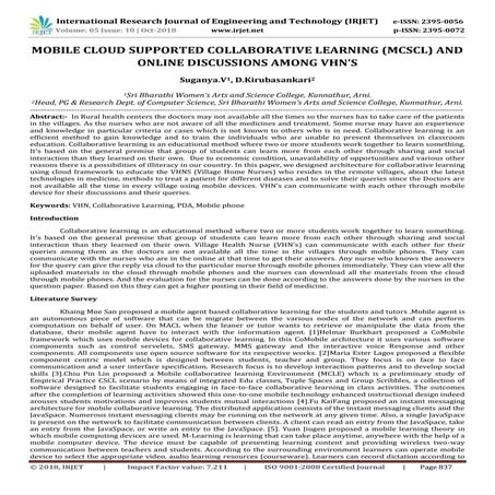 IRJET- Mobile Cloud Supported Collaborative Learning (MCSCL) and Online Discu...