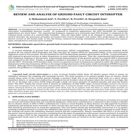 IRJET- Review and Analyse of Ground Fault Circuit Interupter