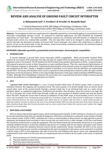 IRJET- Review and Analyse of Ground Fault Circuit Interupter