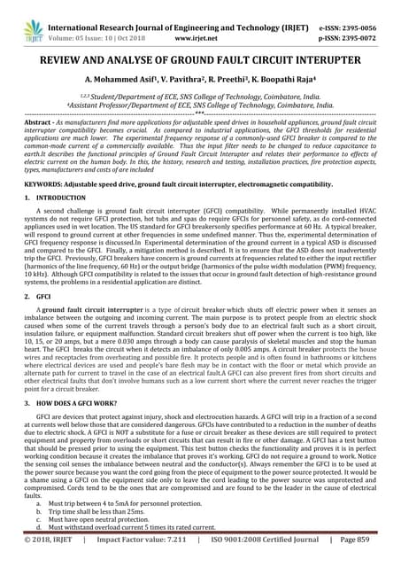 IRJET- Review and Analyse of Ground Fault Circuit Interupter