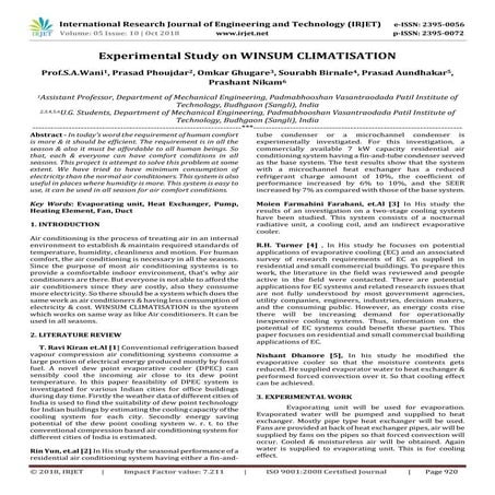 IRJET- Experimental Study on Winsum Climatisation