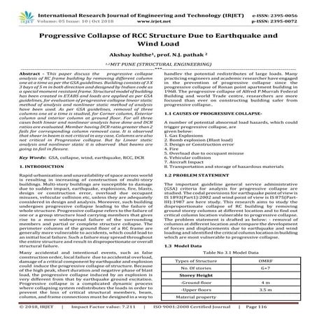 IRJET-  Progressive Collapse of RCC Structure Due to Earthquake and Wind Load