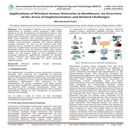 IRJET- Applications of Wireless Sensor Networks in Healthcare: An Overview of...