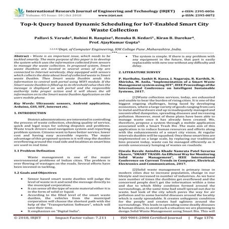 IRJET- Top-K Query based Dynamic Scheduling for IoT-Enabled Smart City Waste ...