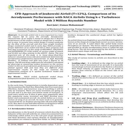 IRJET- CFD Approach of Joukowski Airfoil (T=12%), Comparison of its Aerodynam...
