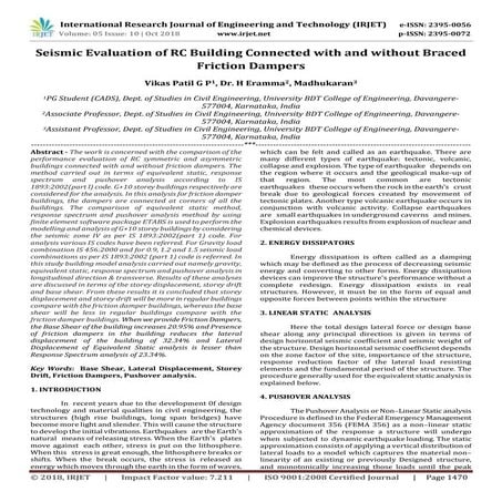 IRJET- Seismic Evaluation of RC Building Connected with and without Braced Fr...
