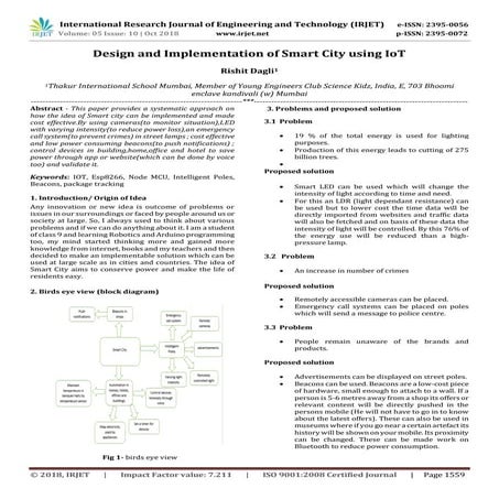 IRJET- Design and Implementation of Smart City using IoT