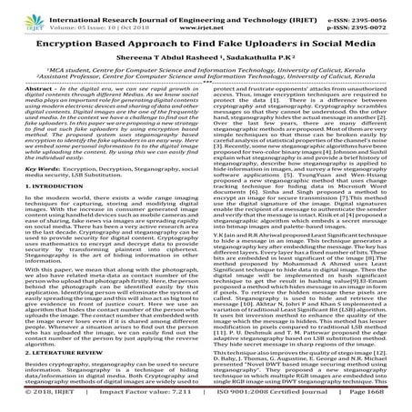 IRJET- Encryption based Approach to Find Fake Uploaders in Social Media