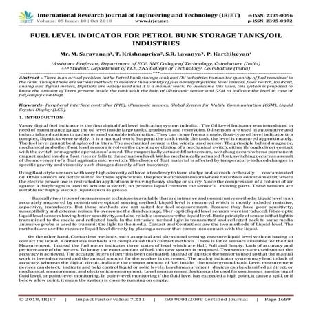 IRJET- Fuel Level Indicator For Petrol Bunk Storage Tanks/Oil Industries