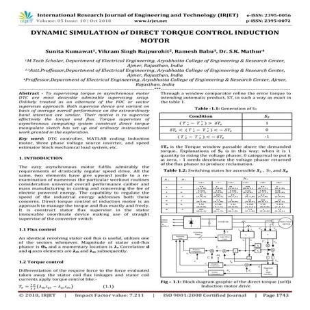 IRJET- Dynamic Simulation of Direct Torque Control Induction Motor