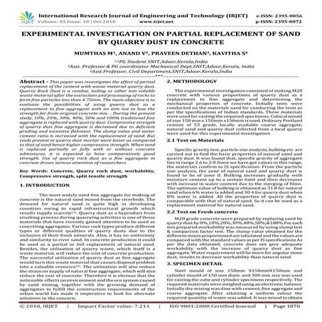 Use of Quarry Dust as Fine Aggregates by Partial Replacement of Sand in ...