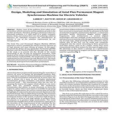 IRJET- Design, Modeling and Simulation of Axial Flux Permanent Magnet Synchro...