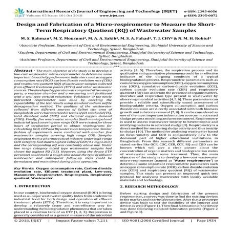 IRJET- Design and Fabrication of a Micro-Respirometer to Measure the Short-Te...
