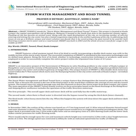 IRJET- Storm Water Management and Road Tunnel