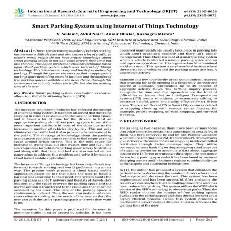 IRJET- Smart Parking System using Internet of Things Technology