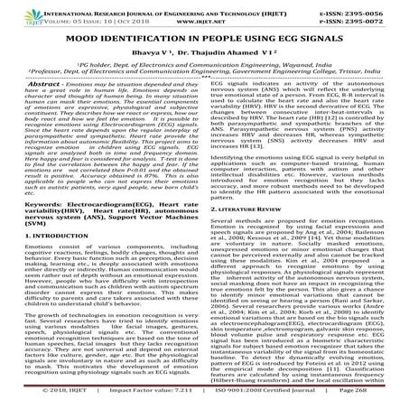 IRJET- Mood Identification in People using ECG Signals
