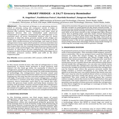 IRJET- Smart Fridge - A 24/7 Grocery Reminder