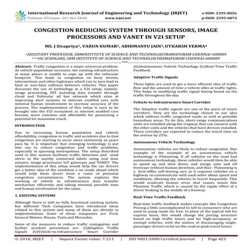 IRJET- Congestion Reducing System through Sensors, Image Processors and Vanet...