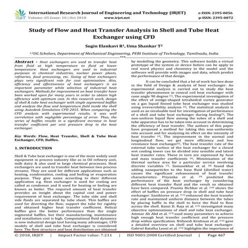 IRJET- Study of Flow and Heat Transfer Analysis in Shell and Tube Heat Exchan...