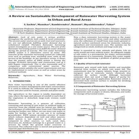 IRJET- A Review on Sustainable Development of Rainwater Harvesting System in ...