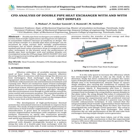 IRJET- CFD Analysis of Double Pipe Heat Exchanger with and with out Dimples