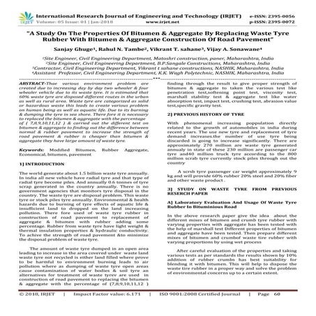 IRJET-A Study on the Properties of Bitumen & Aggregate by Replacing Waste Tyr...