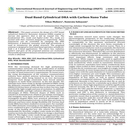 IRJET- Dual Band Cylindrical DRA with Carbon Nano Tube