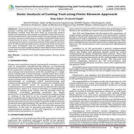 IRJET- Static Analysis of Cutting Tool using Finite Element Approach