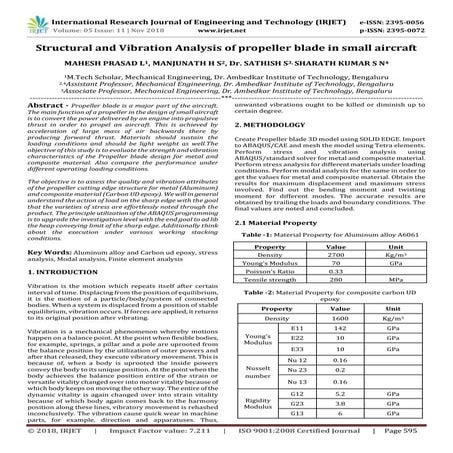IRJET- Structural and Vibration Analysis of Propeller Blade in Small Aircraft