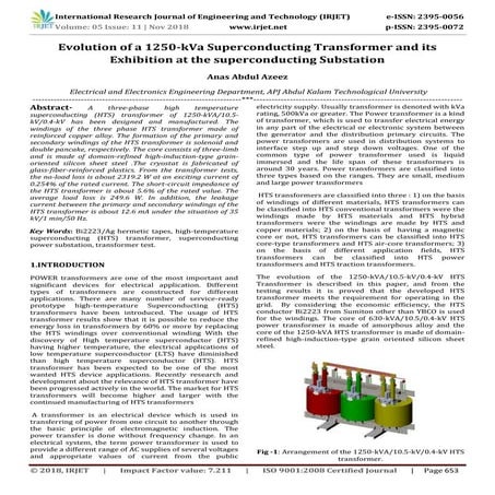 IRJET- Evolution of a 1250-kVa Superconducting Transformer and its Exhibition...