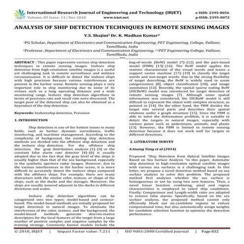 IRJET- Analysis of Ship Detection Techniques in Remote Sensing Images
