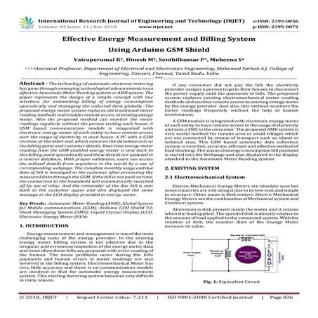 IRJET- Effective Energy Measurement and Billing System using Arduino GSM Shield
