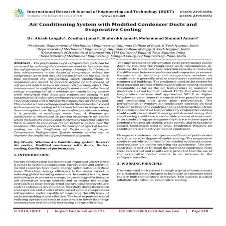 IRJET-Air Conditioning System with Modified Condenser Ducts and Evaporative C...