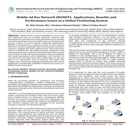 IRJET- Mobile Ad Hoc Network (MANET): Applications, Benefits and Performance ...