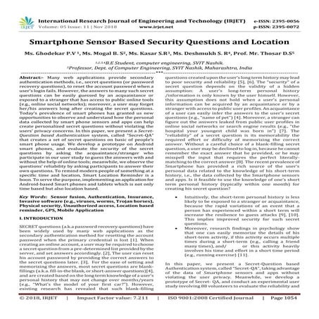 IRJET- Smartphone Sensor based Security Questions and Location