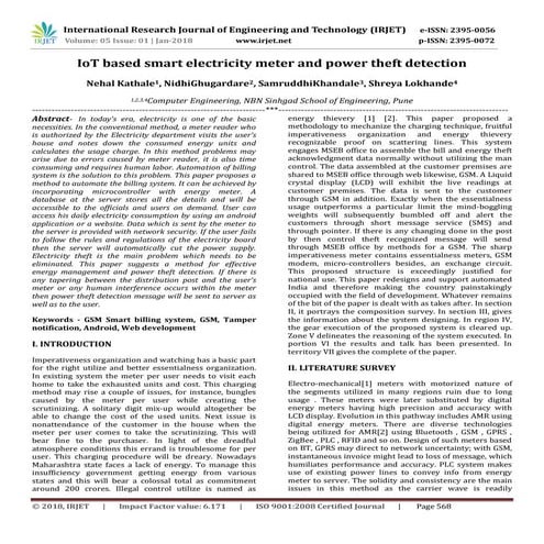 IRJET-IoT based Smart Electricity Meter and Power Theft Detection