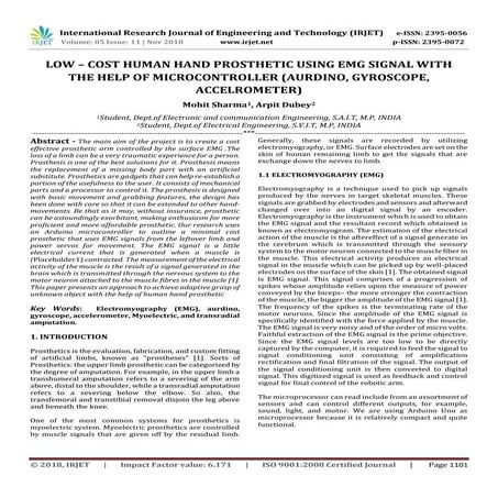 IRJET- Low – Cost Human Hand Prosthetic using EMG Signal with the Help of Mic...