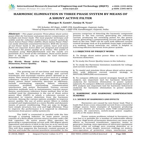 IRJET-Harmonic Elimination in Three Phase System by Means of a Shunt Active F...