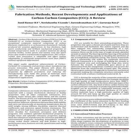 IRJET- Fabrication Methods, Recent Developments and Applications of Carbon-Ca...
