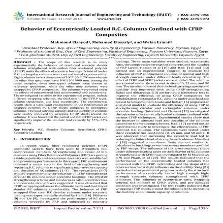 IRJET- Behavior of Eccentrically Loaded R.C. Columns Confined with CFRP Compo...