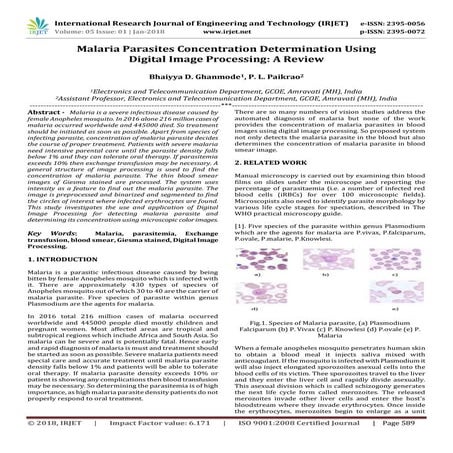 IRJET-Malaria Parasites Concentration Determination using Digital Image Proce...