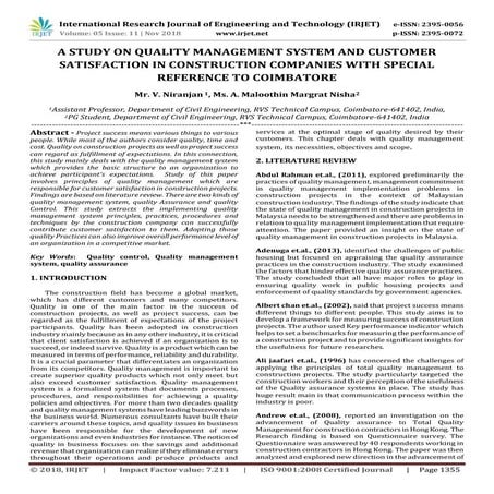 IRJET- A Study on Quality Management System and Customer Satisfaction in Cons...