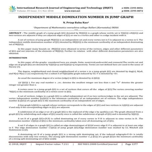 IRJET- Independent Middle Domination Number in Jump Graph
