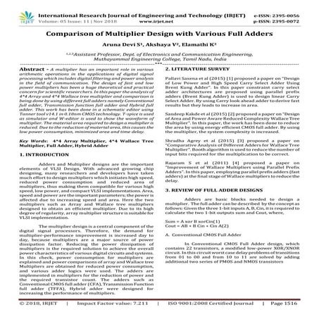IRJET- Comparison of Multiplier Design with Various Full Adders