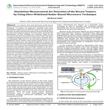 IRJET- Simulation Measurement for Detection of the Breast Tumors by using Ult...