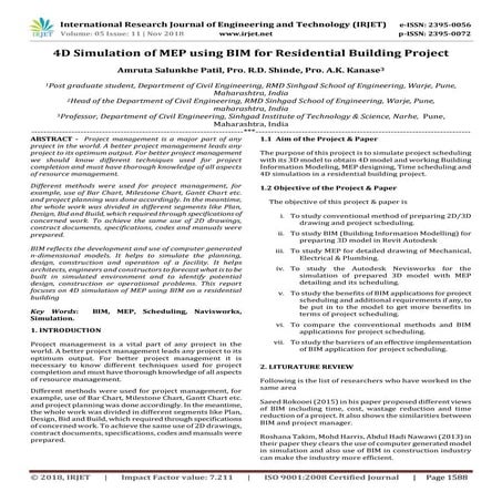 IRJET- 4D Simulation of MEP using Bim for Residential Building Project